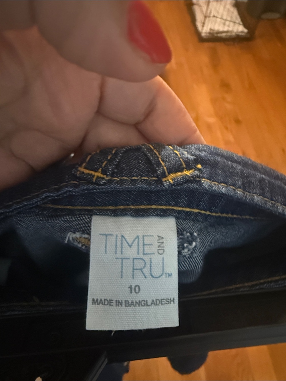 Time and Tru Dark Blue Button-Front Tiered Denim A-Line Skirt - Picture 6 of 8